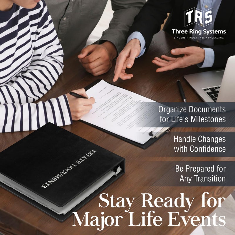 Three Ring Systems Estate Planning Binder with Pre-Labeled Tabs, 1.5-Inch Angle D Ring, Faux Leather, Sheet Protectorsâ€“ Organizing Wills, Trusts, Powers of Attorney (Black with Silver) + Linen Folder - Image 5